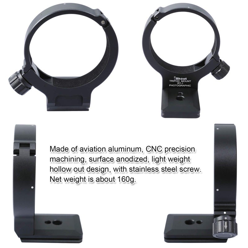 iShoot Improved Lens Collar Tripod Mount Ring for Nikon RT-1 Nikkor AF-S 300mm F/4E PF ED VR & AF-S 70-200mm F/4G ED VR, Bottom Quick Release Plate Feature Compatible with Arca-Swiss 39mm Fit Ballhead - Image 4